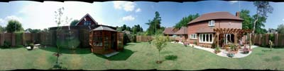 Panoramic image of a garden scene made up of 12 images shot with an 18mm lens