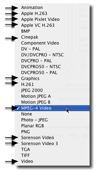 Liste of QuickTime Codec