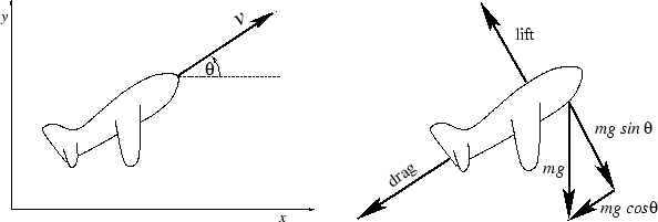 \begin{mfigure}\centerline{\psfig{figure=plane.eps,height=1.75in} \qquad
\psfig{figure=planeforce.eps,height=1.75in}}\end{mfigure}